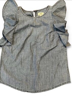 J. Crew Light Chambray Ruffle Sleeve Blouse